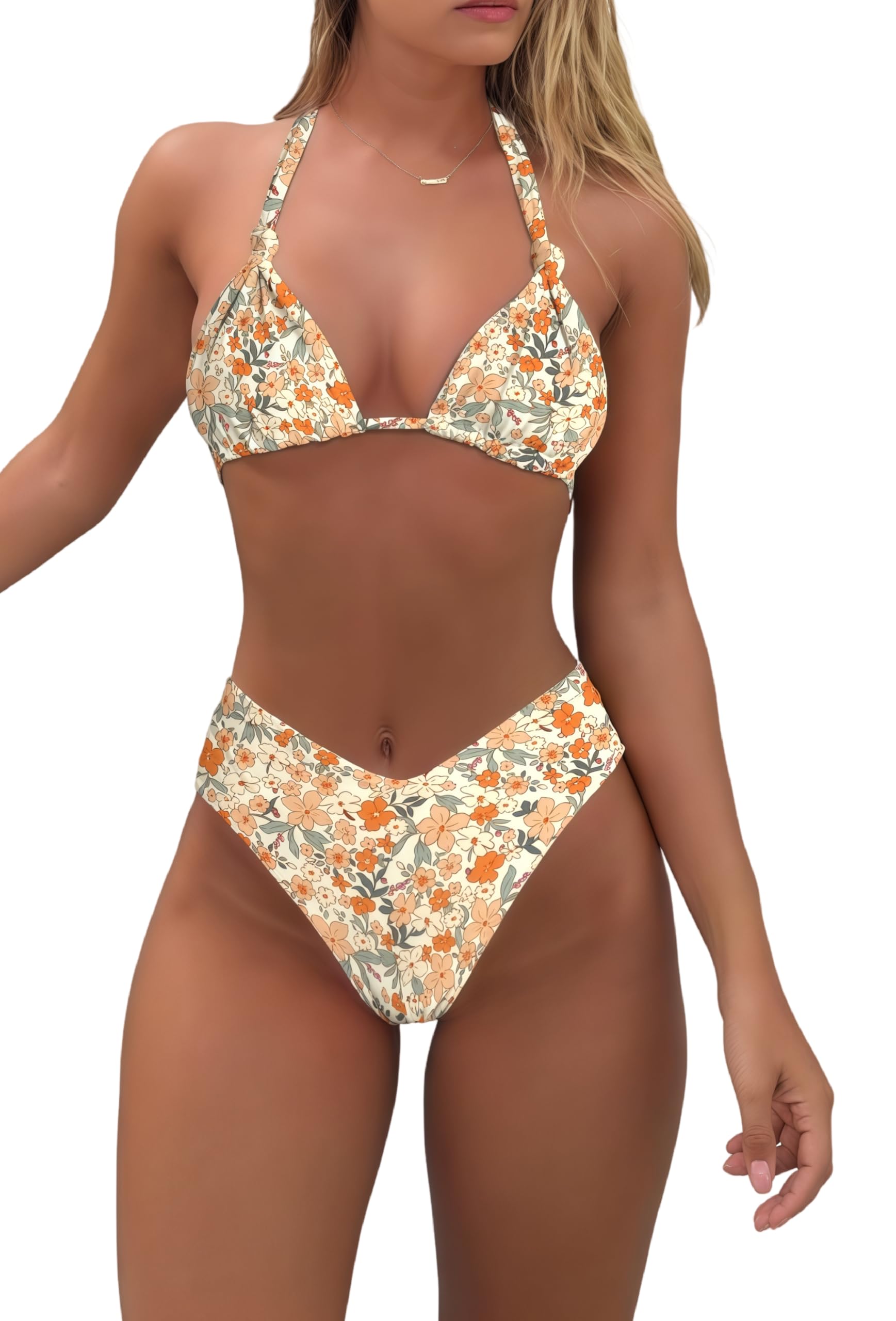 Bikini Sets for Women Sexy Halter Triangle String Bikini Cheeky V Cut High Waisted Thong Swimsuits 2 Piece