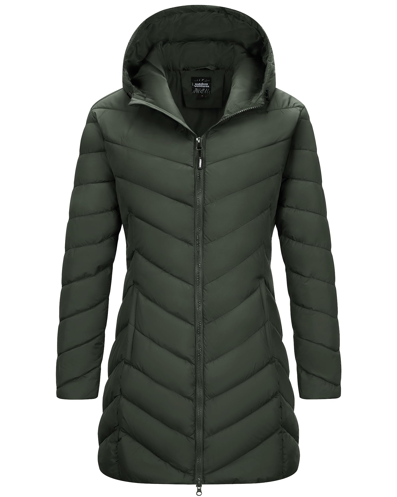 Outdoor Ventures Women's Long Hooded Lightweight Puffer Coat Quilted Insulated Winter Jacket