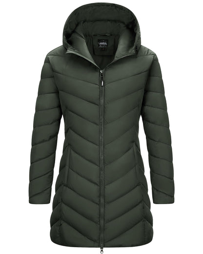 Outdoor Ventures Women's Long Hooded Lightweight Puffer Coat Quilted Insulated Winter Jacket