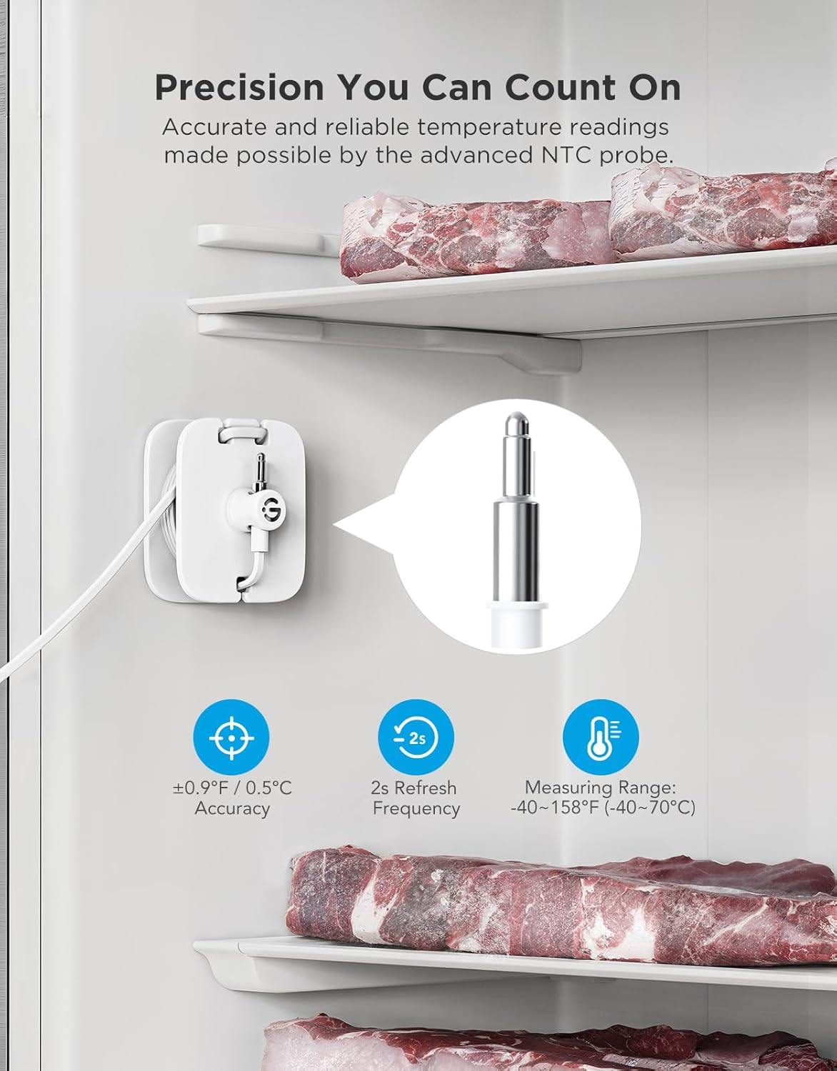 GoveeLife WiFi Refrigerator Thermometer with Alarm, Wireless Digital Freezer Temperature Gauge with App Control, 2 Years Free Data Export, for Home Kitchen Fridge Hot Tub 2 Pack