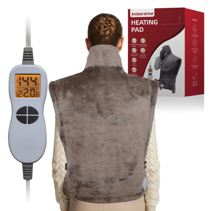 Ambershine 26"x35" XXXL King Size Neck& Shoulder& Back Heating Pad with 12 Temperature Settings& 4 Auto-Off Countdown Timers, Pain Relief for Back/Neck/Shoulder, Christmas gift for mom dad (Dark Gray)