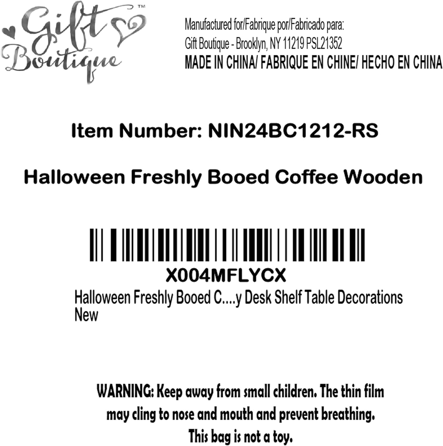 Gift Boutique Halloween Coffee Sign – Freshly Boo’d Coffee Served with Scream and Sugar Black Wooden Tabletop Plaque for Kitchen, Cafe, Party Decor