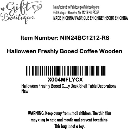 Gift Boutique Halloween Coffee Sign – Freshly Boo’d Coffee Served with Scream and Sugar Black Wooden Tabletop Plaque for Kitchen, Cafe, Party Decor