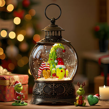 Christmas Snow Globes Christmas Water Lantern with Snowy Train Snowman, Music & 6H Timer, USB Lined/Battery Operated Lighted Lanterns for Xmas Festival Decoration Gifts