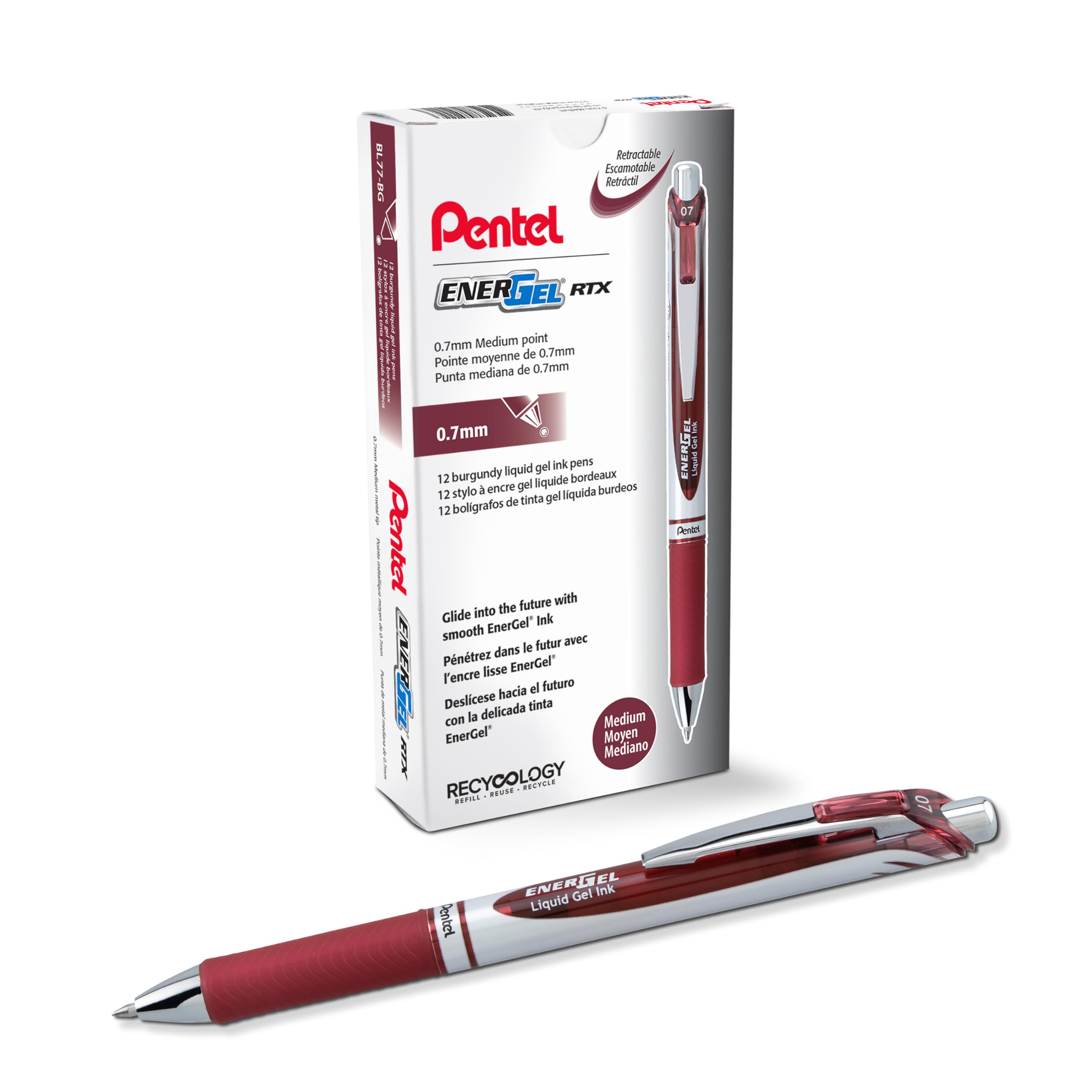 Pentel EnerGel Retractable Liquid Gel Pens, Medium Point, 0.7 mm, Silver Barrel, 12 Black Ink pens, the Ultimate writing pens, the Best Writing Pens for office, school and journaling, Pack of 12