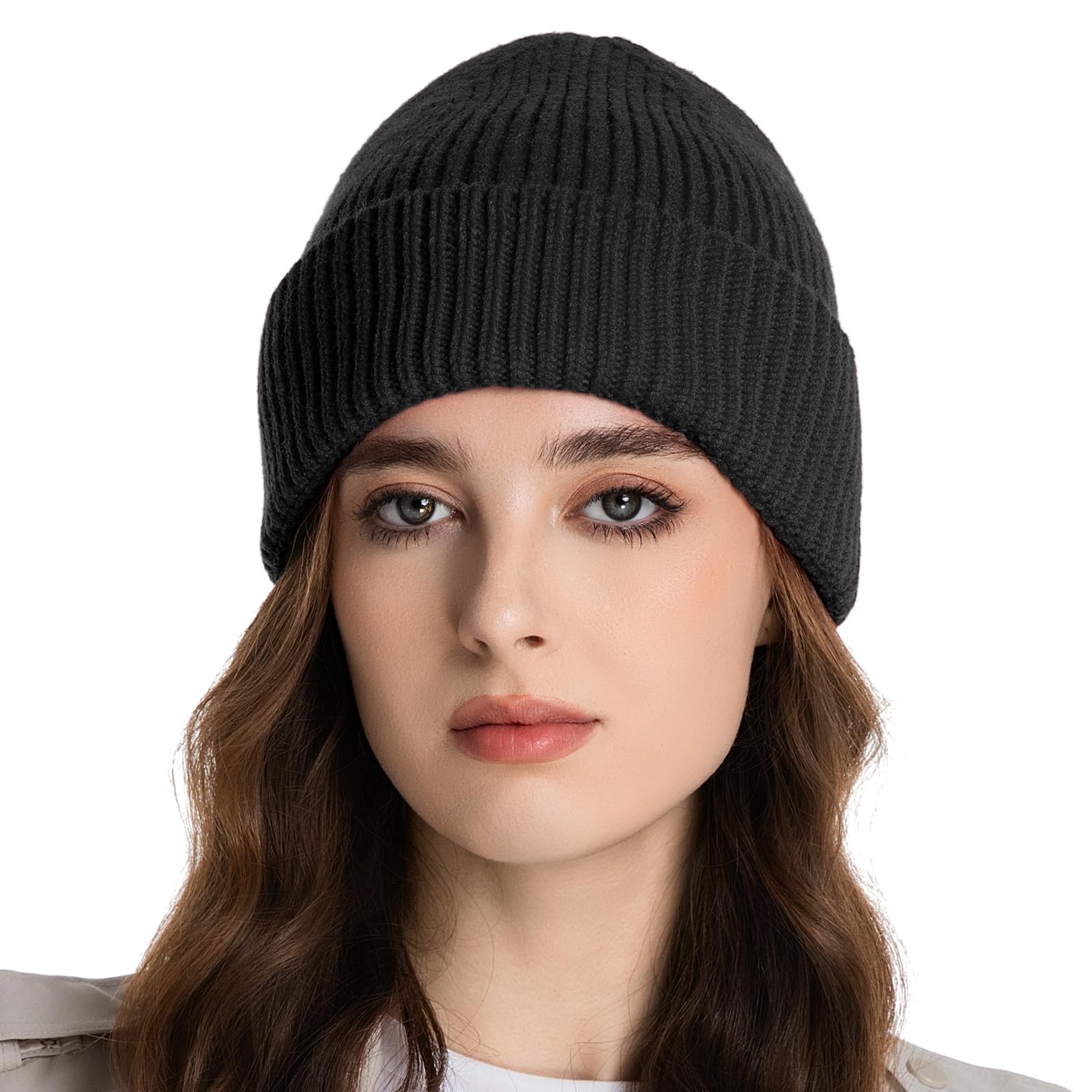 50% Wool Thick Beanie Hat for Men Women, Seamless Winter Knit Skull Cap, Cuffed Fisherman Beanie Warm Trawler Watch Cap