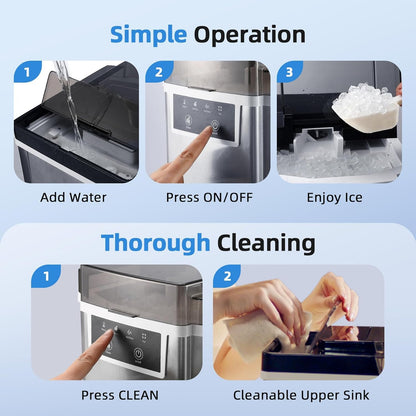 Nugget Ice Maker – 45lbs/Day Pebble Ice in 5 Mins, Chewable Sonic Ice Machine with Self-Cleaning, Quiet Stainless Steel Countertop Ice Maker for Home, Office, RV – 2025 Upgraded