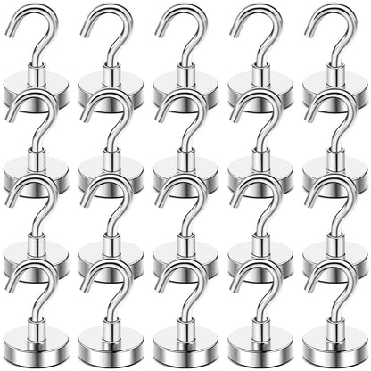 DIYMAG Magnetic Hooks, 30lbs+ Magnet Hook 2025 Cruise Cabin Ship Essentials Heavy Duty Strong Magnets Refrigerator Fridge Hanging for Classroom Beach Vacation Kitchen Grills Home 20 Pack (Silver)