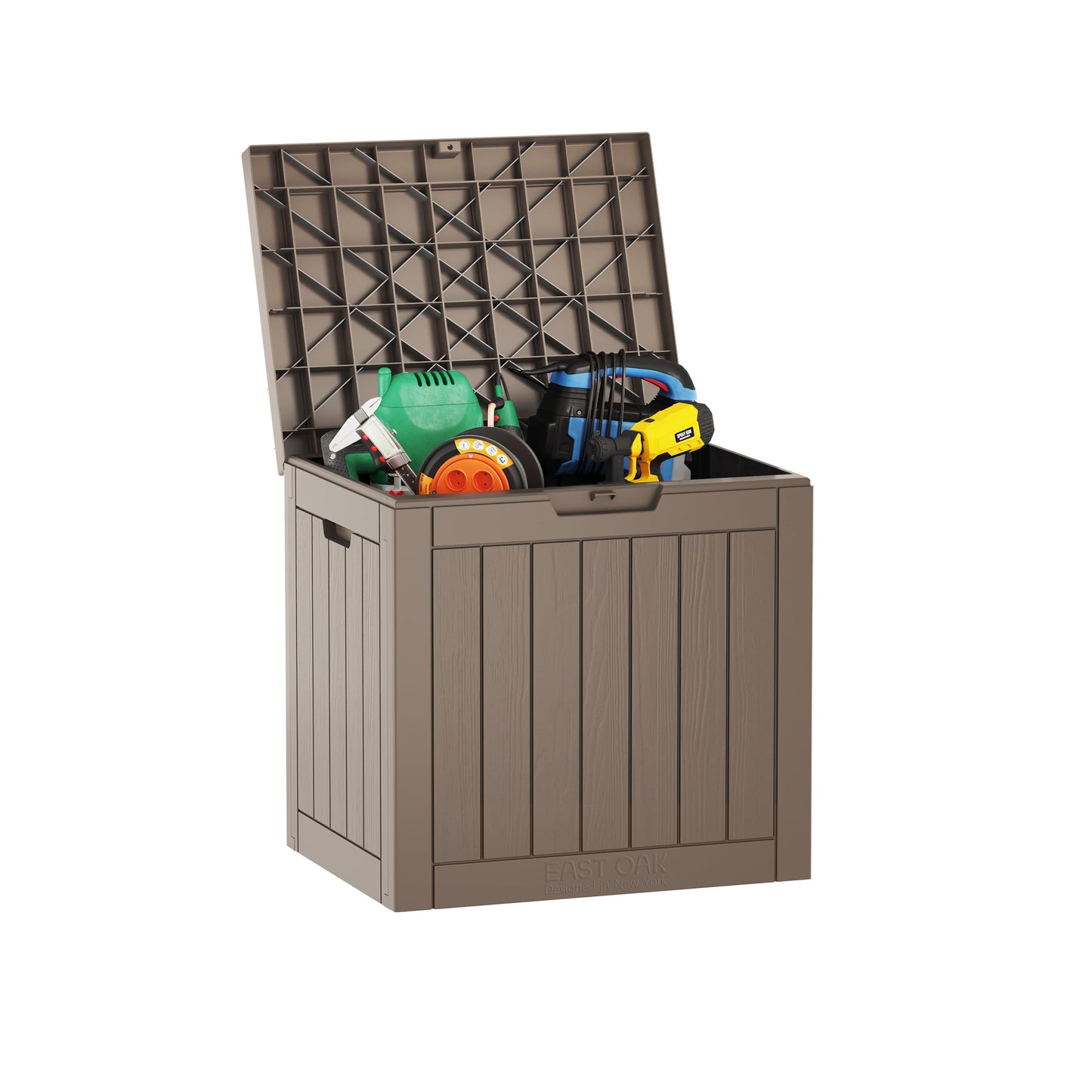 EAST OAK Outdoor Storage Box, 31 Gallon Deck Box Indoor and Outdoor Use, Waterproof Resin Storage Bin for Package Delivery, Patio Cushions, Gardening Tools, Lockable, UV Resistant, Grey