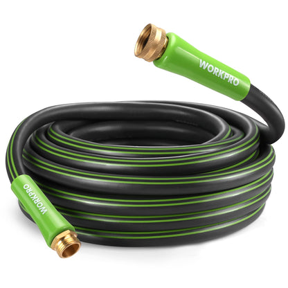 WORKPRO Hybrid Garden Hose 5/8 in.x 100ft, Water Hose Heavy Duty, Flexible, Lightweight Hybrid Rubber Hose with Rotary Handle, 3/4" Solid Brass Fittings, Outdoor Watering Hose for Lawn, Garden & Yard