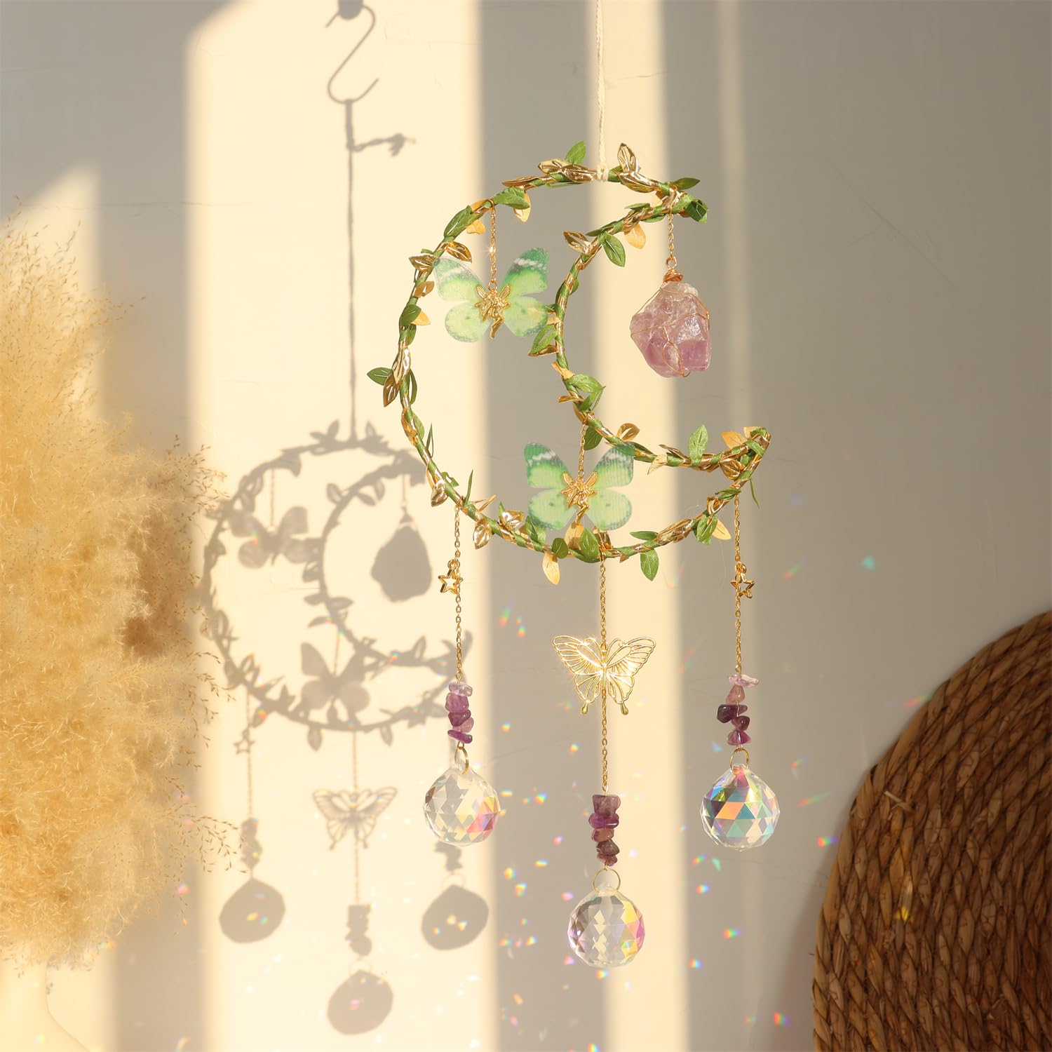Suncatcher - Amethyst Moon Crystal Sun Catcher Window Hanging, Good Luck Charms Gifts for Women Chrismas Thanksgiving Birthday Crystal