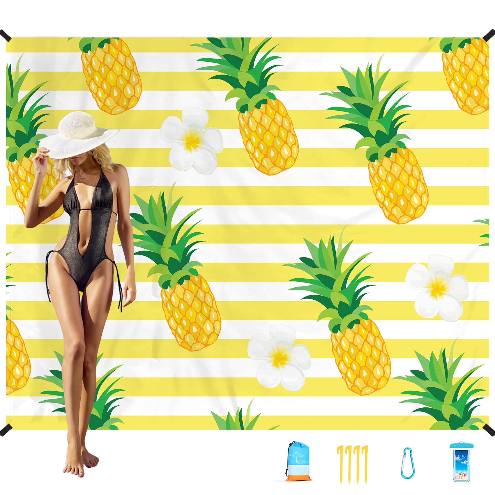 Beach Blanket Oversized Extra Large 78" X 81",Waterproof Sandproof Beach Blanket 1-7 Adults Lightweight Durable for Travel Camping Hiking Picnic