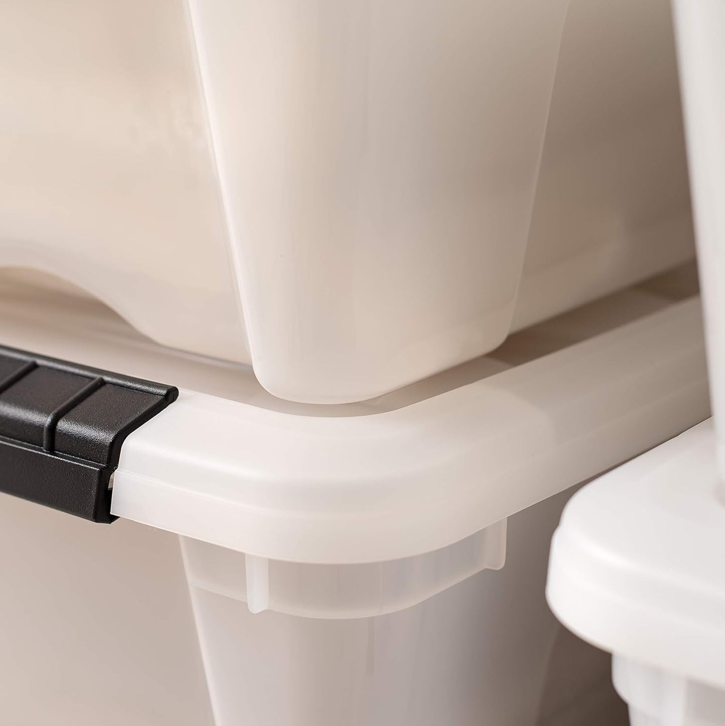 IRIS USA 13 Qt Stackable Plastic Storage Bins with Lids, 6 Pack - BPA-Free, Made in USA - Discreet Organizing Solution, Latches, Durable Nestable Containers, Secure Pull Handle - Pearl