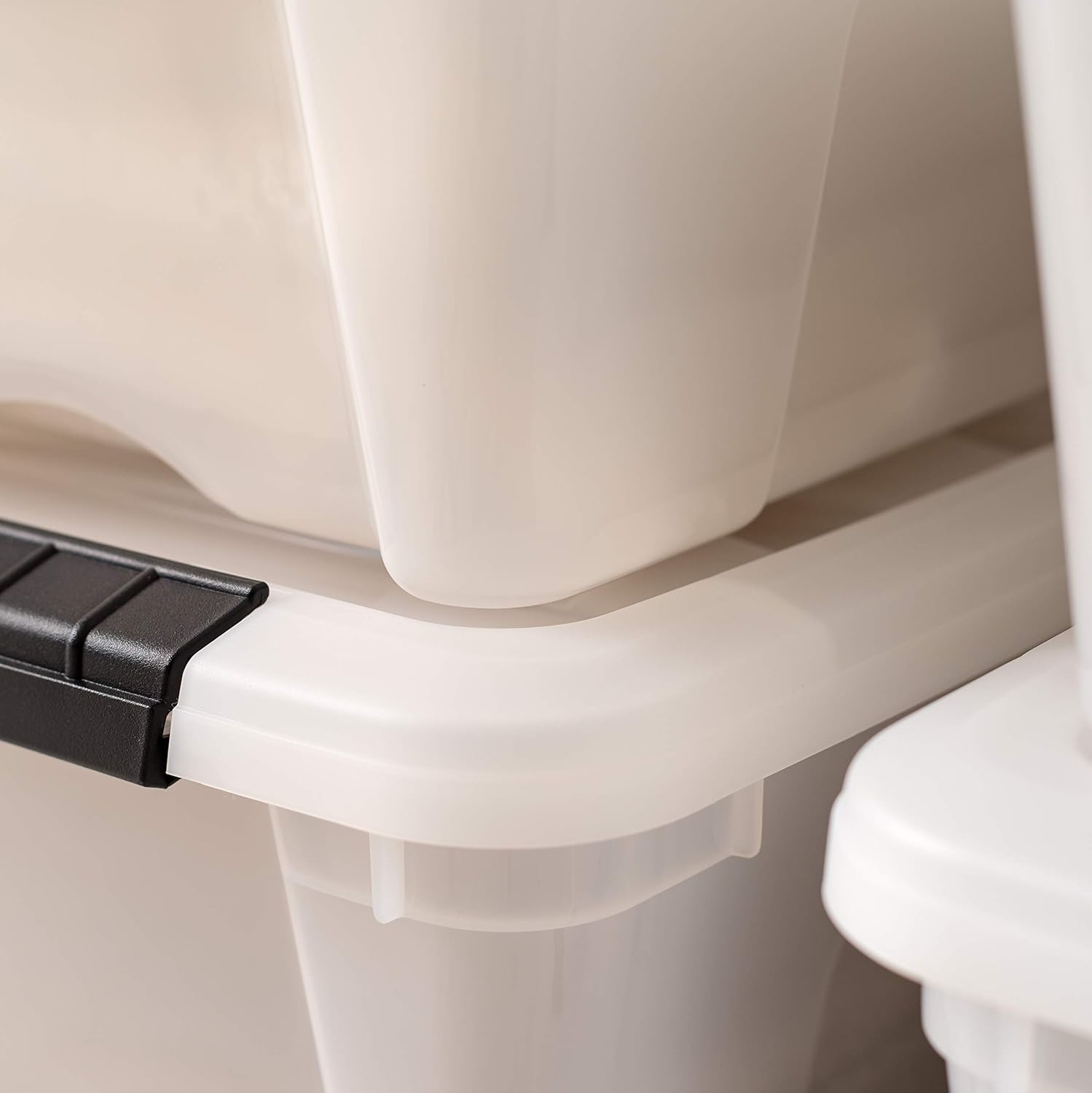 IRIS USA 13 Qt Stackable Plastic Storage Bins with Lids, 6 Pack - BPA-Free, Made in USA - Discreet Organizing Solution, Latches, Durable Nestable Containers, Secure Pull Handle - Pearl