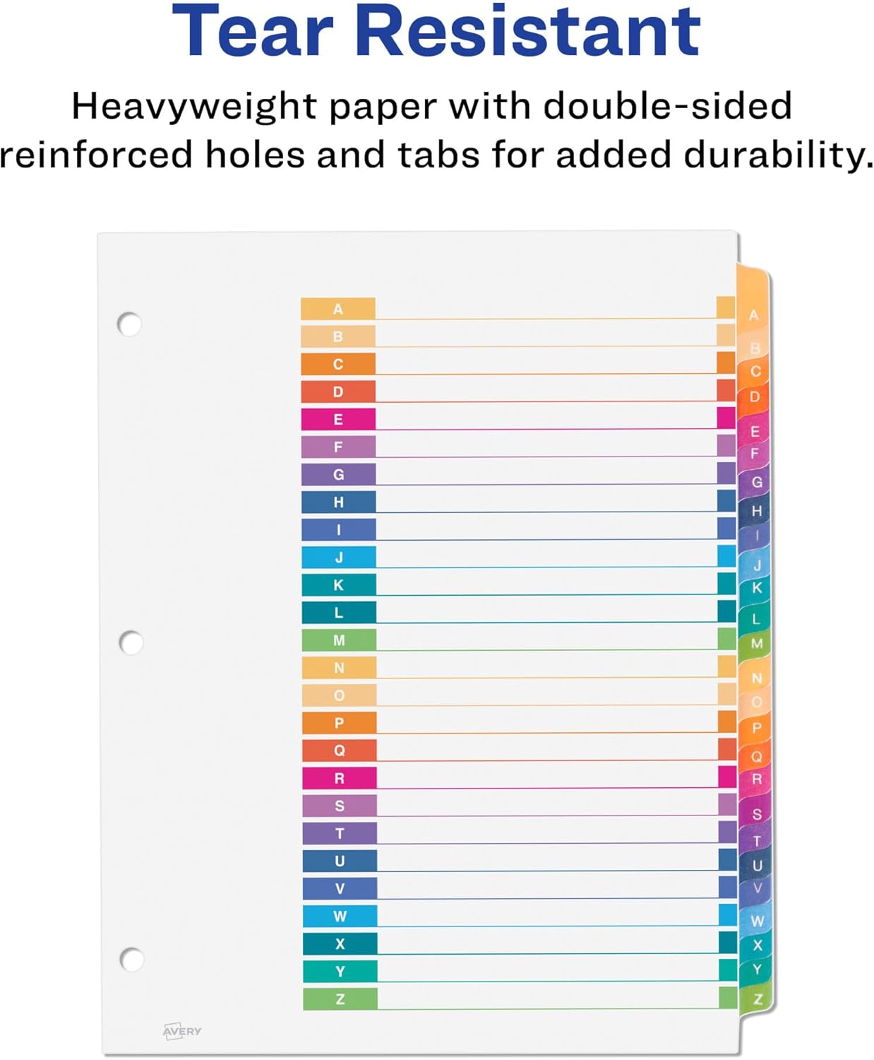 Avery A-Z Tab Dividers for 3 Ring Binder, Customizable Table of Contents, Multicolor, 1 Set (11125)