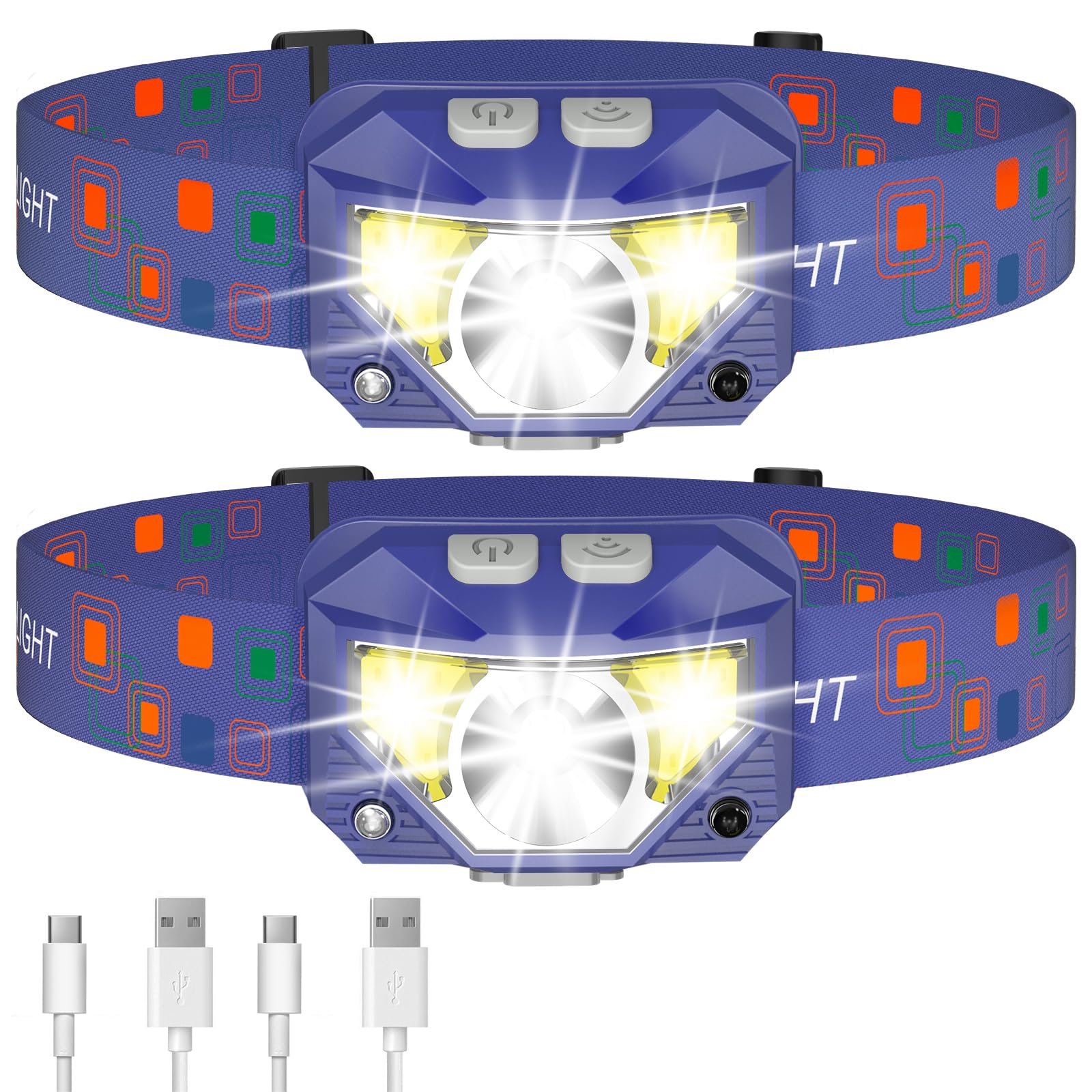 LHKNL Headlamp Flashlight, Lumen Ultra-Light Bright LED Rechargeable Headlight with White Red Light, 2-Pack Waterproof Motion Sensor Head Lamp,8 Modes for Outdoor Camping Running Hiking Fishing