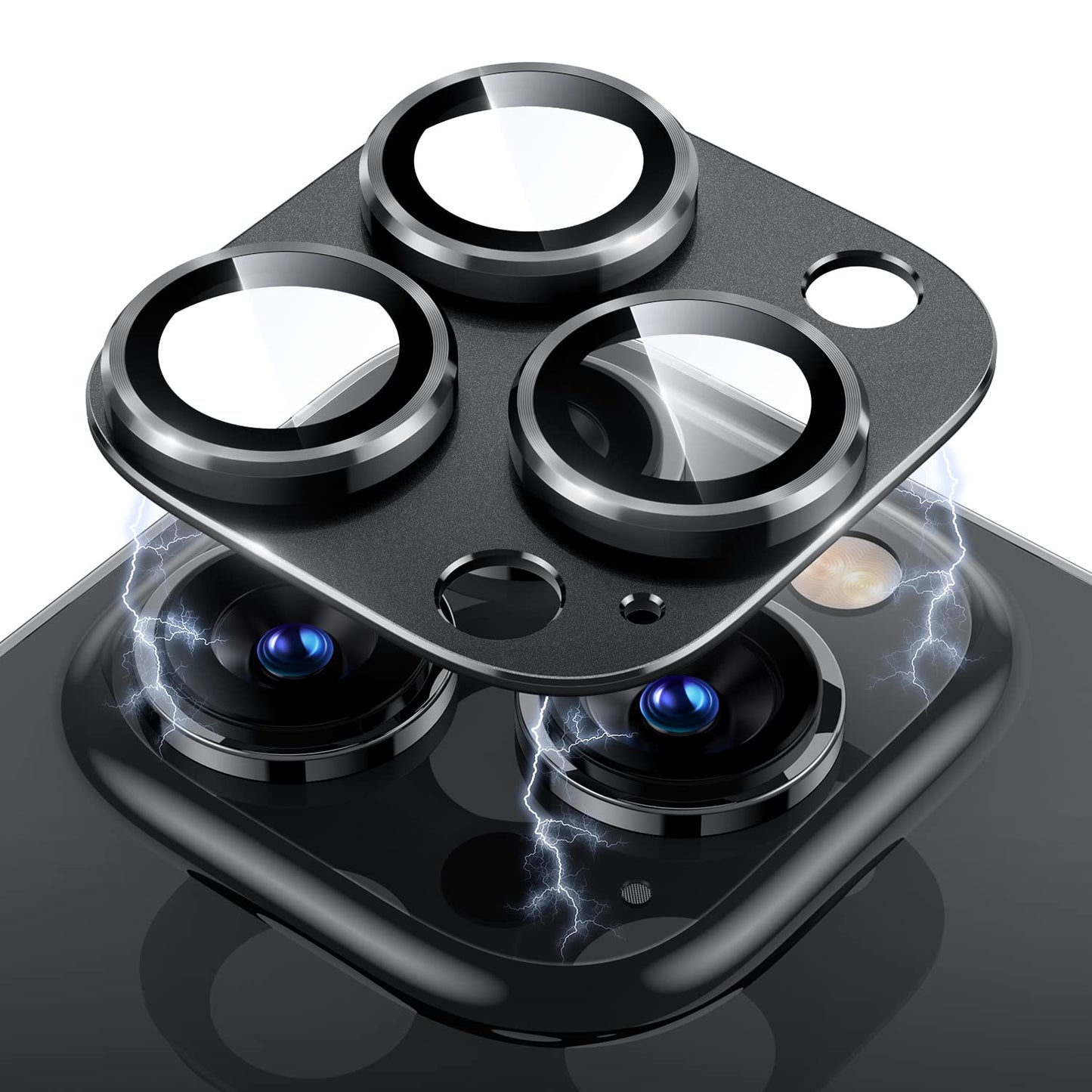 Uyiton Compatible with iPhone 17 Pro Max Camera Lens Protector - [Not Easy to Break][Strong Adsorption][Case-Friendly] Metal Tempered Glass Rear Camera Screen Cover - Deep Blue