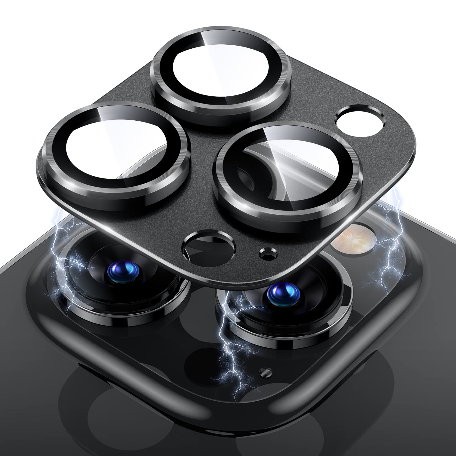 Uyiton Compatible with iPhone 17 Pro Max Camera Lens Protector - [Not Easy to Break][Strong Adsorption][Case-Friendly] Metal Tempered Glass Rear Camera Screen Cover - Deep Blue