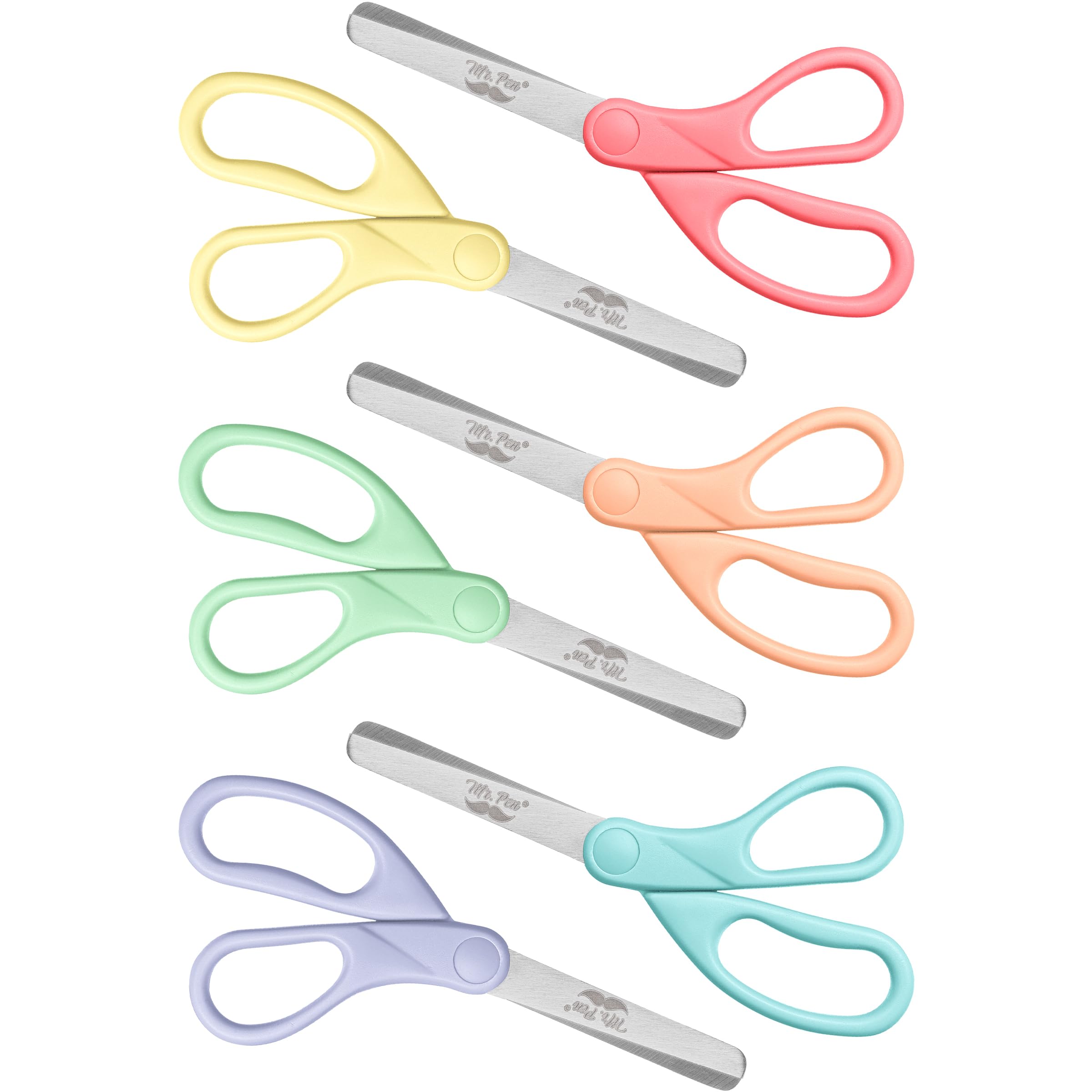 Mr. Pen Kids Scissors - 6 Pack, 5 Inch, Colored Toddler Safety Scissors for Kids, School & Preschool