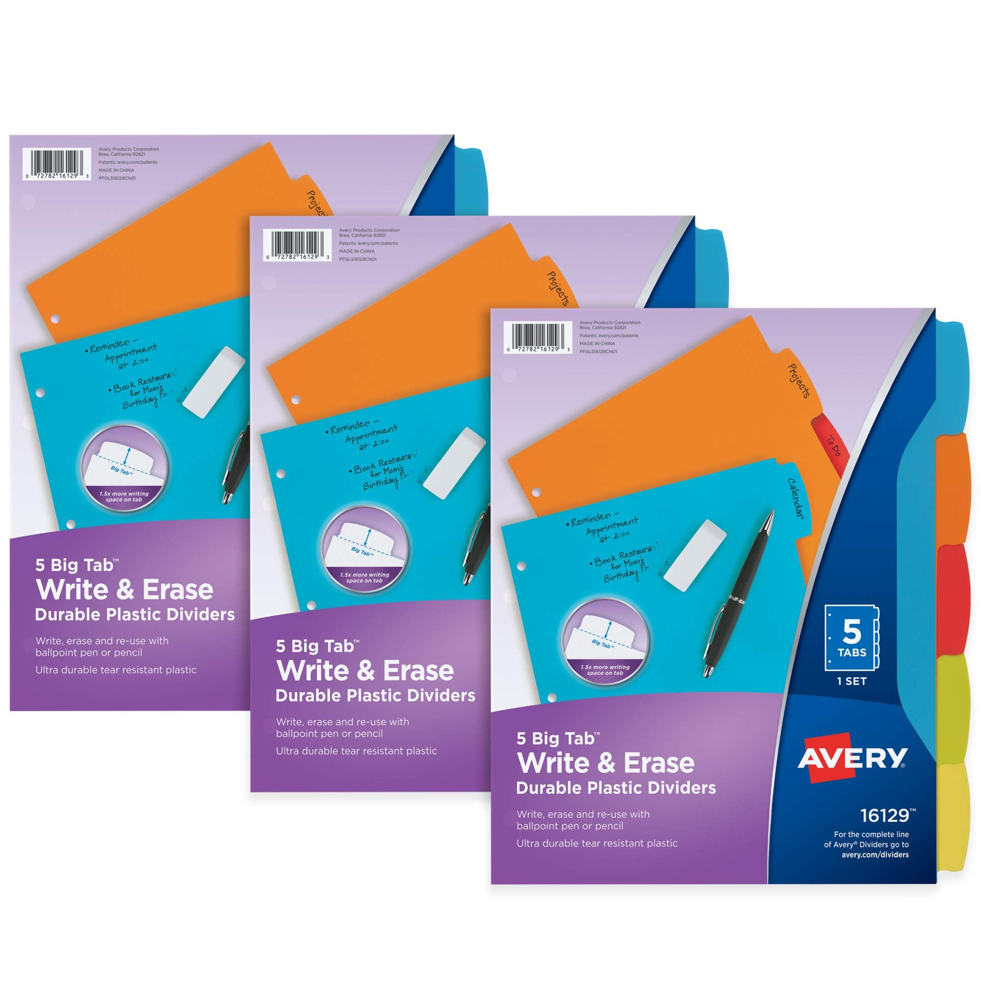 Avery Big Tab Write & Erase Durable Plastic Dividers for 3 Ring Binders, 8-Tab Set, Bright Multicolor, 1 Set (16130)