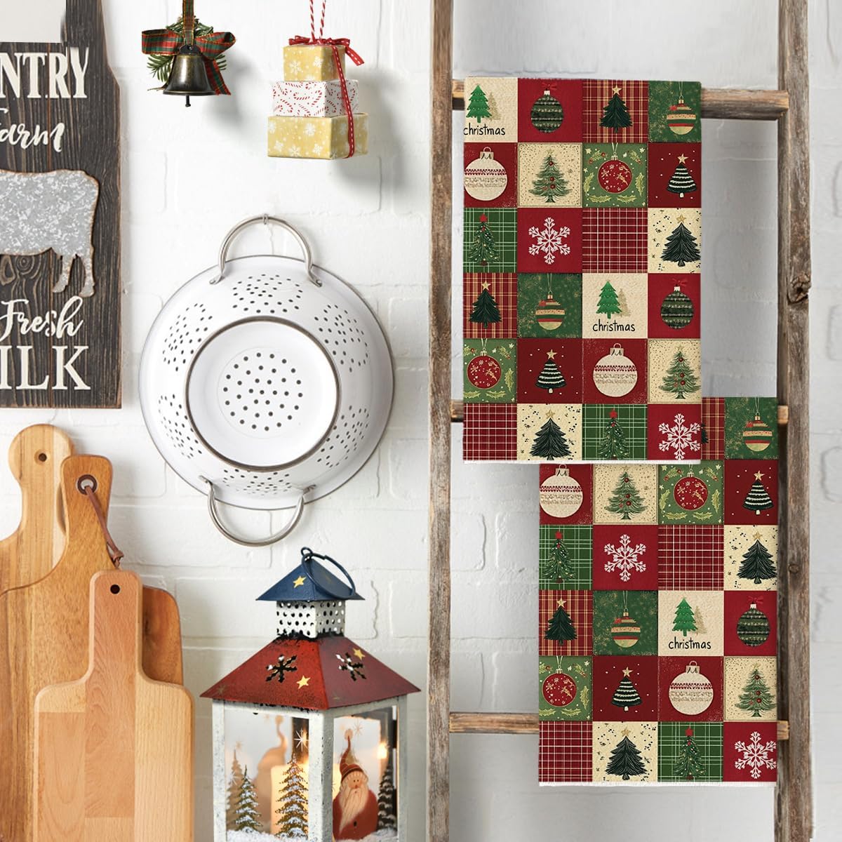Artoid Mode Checkered Xmas Tree Ornaments Christmas Kitchen Towels Dish Towels, 18x26 Inch Farmhouse Holiday Snowflake Decoration Cleaning Set of 2