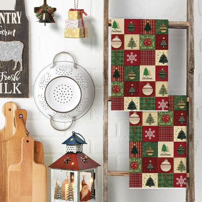 Artoid Mode Checkered Xmas Tree Ornaments Christmas Kitchen Towels Dish Towels, 18x26 Inch Farmhouse Holiday Snowflake Decoration Cleaning Set of 2