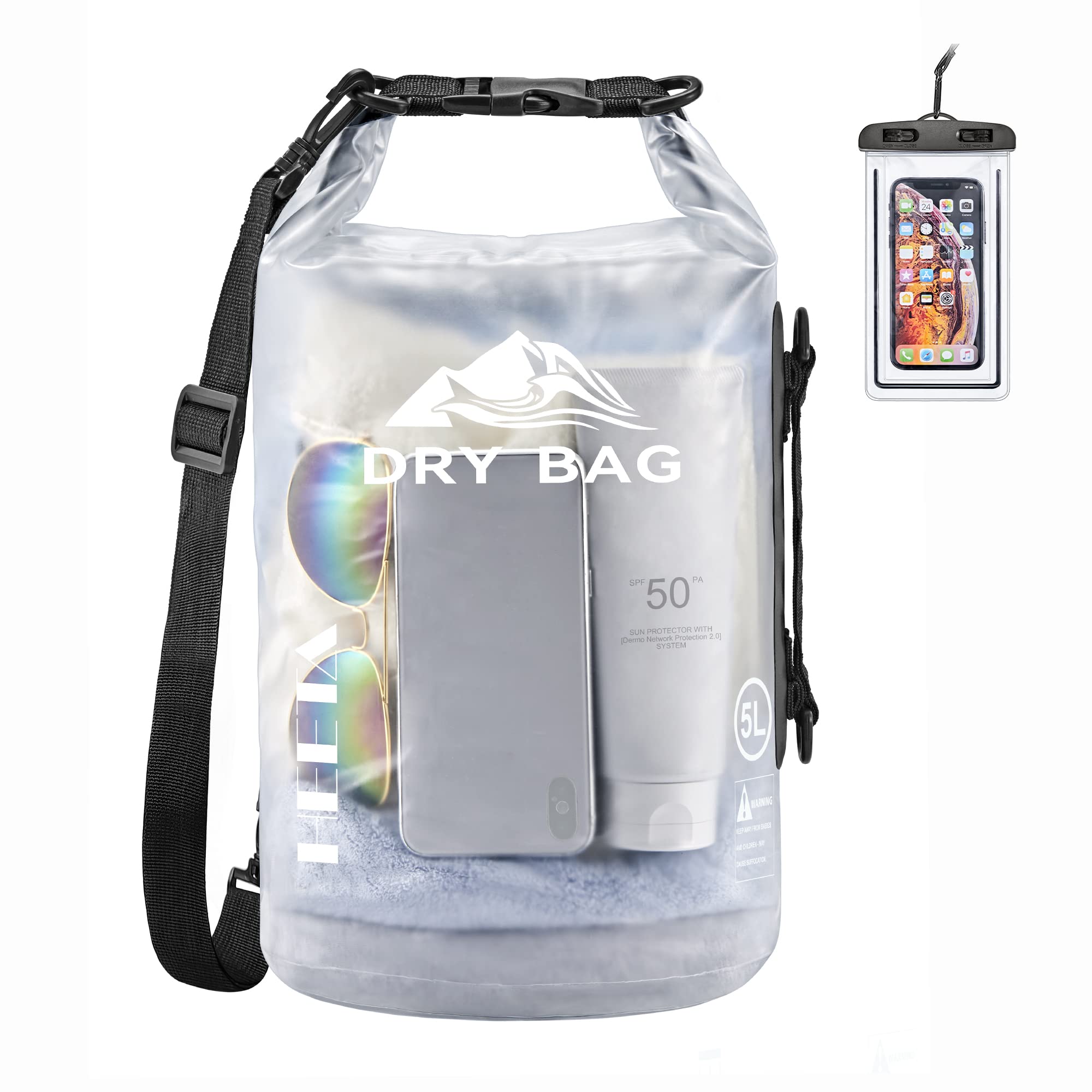 HEETA Dry Bag Waterproof for Women Men, 5L/10L/20L/30L/40L Roll Top Lightweight Dry Storage Bag Backpack with Phone Case for Travel Swimming Boating Kayaking Paddle Board Camping Beach Accessories