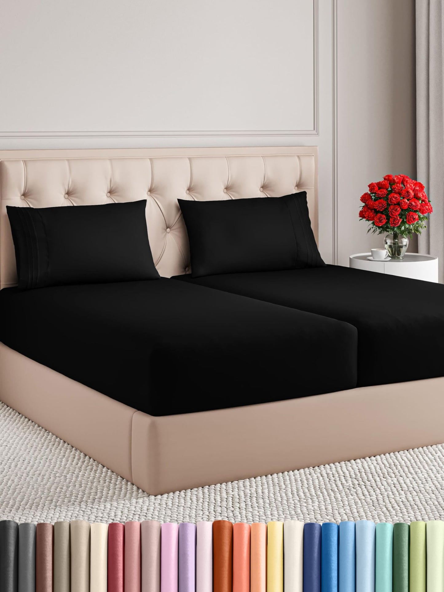 Queen Size 4 Piece Sheet Set - Comfy Breathable & Cooling Bed Sheets Set - Hotel Luxury Bedding for Women, Men, Kids, Teens, Boys & Girls - Deep Pockets, Ultra-Soft, Wrinkle Free - Oeko-Tex - Black