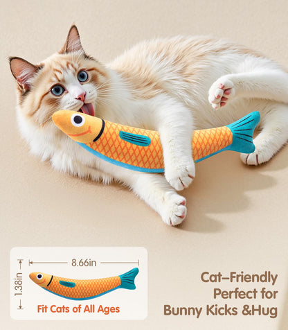 Cat Toys with[5000mg A+Natural Catnip &Silvervine] [Baby Grade] Interactive Soft Chew Kicker Cat Toys for Indoor Cats & Kittens, [Crinkle &Bell] Fish Sound Toy, Drives Bored Cat Crazy with Fun