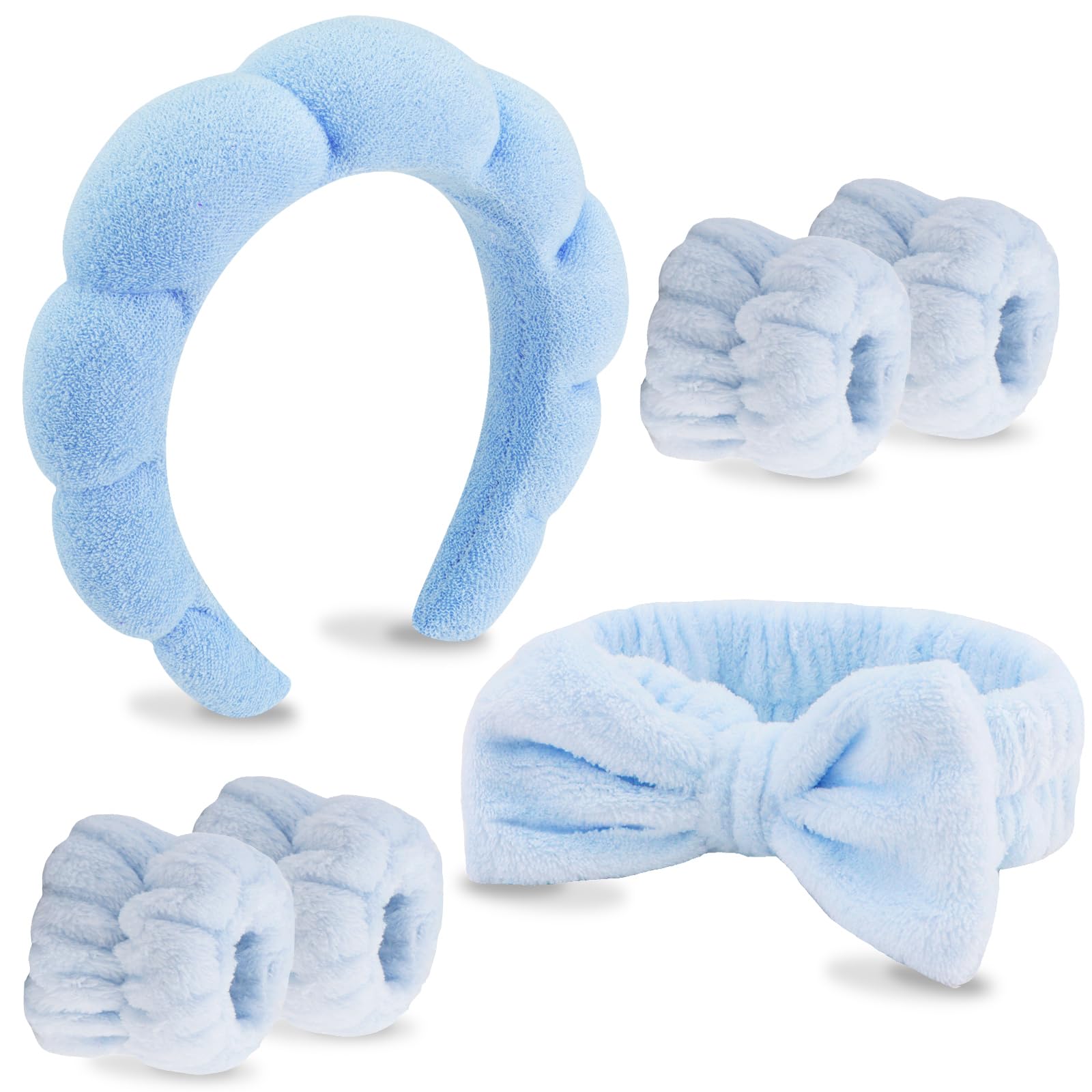 VELSCRUN 6 Pack Spa Headband, Makeup Headband, Face Wash Headbands, Skincare Headbands, Black Sponge Hair Band Bow Tie Spa Head Band for Washing Face Wristband Set Hair Accessories for Women Gifts