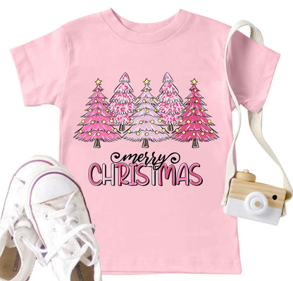 Christmas Shirts Toddler Boys Girls Xmas Buffalo Plaid Trees T-Shirt Christmas Graphic Tees Holiday Tops