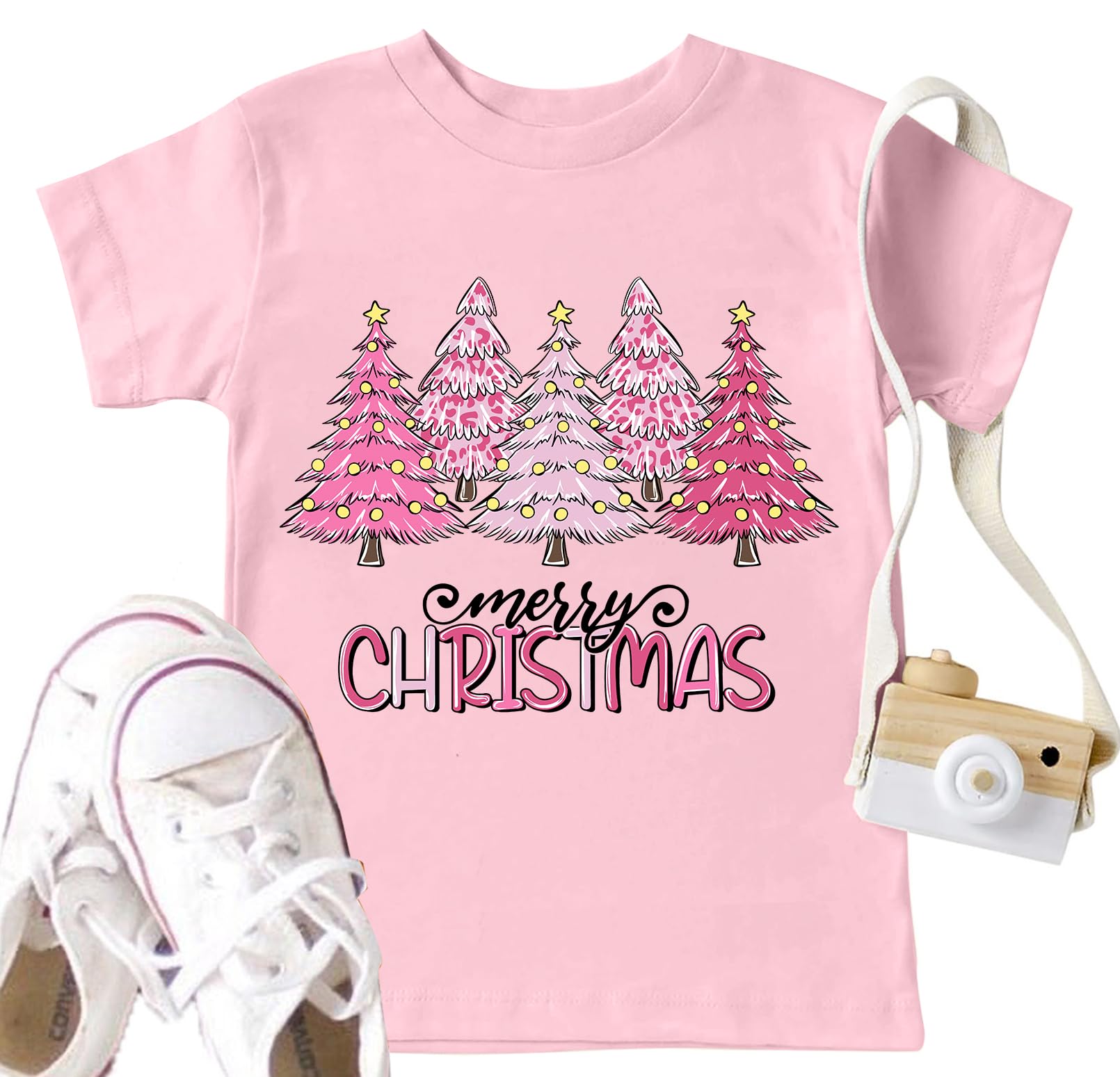 Christmas Shirts Toddler Boys Girls Xmas Buffalo Plaid Trees T-Shirt Christmas Graphic Tees Holiday Tops