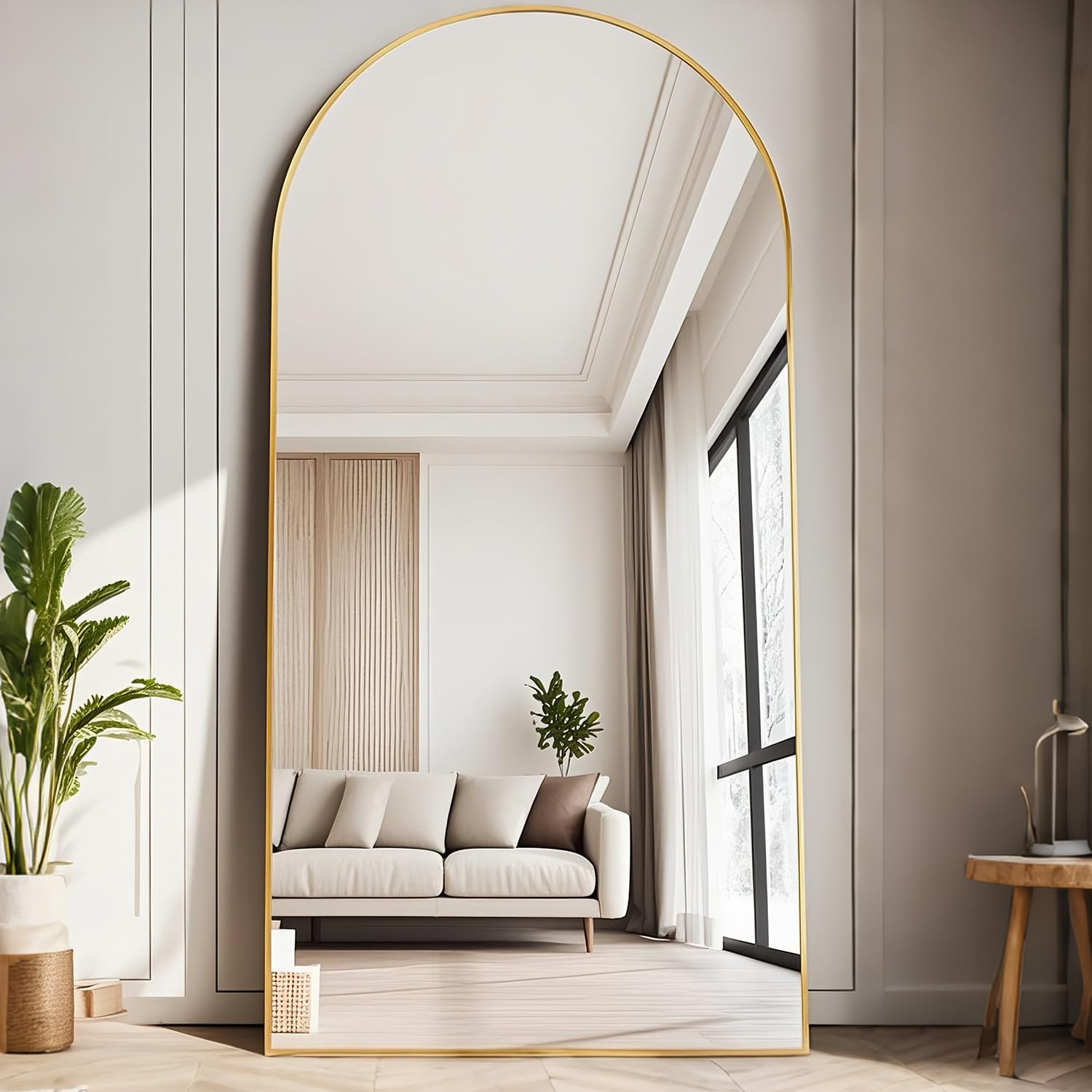 TinyTimes 64''x21'' Arched Full Length Mirror with Stand, Full Body Mirror, Mirrors Full Length Floor Freestanding, Wall Mounted Mirrors for Bedroom Living Room Cloakroom (Gold)
