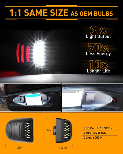 LESAUCE Red OLED Neon Tube LED License Plate Lights Tag Lights Assembly Replacement for Chevy Silverado GMC Sierra 1500 2500 3500 Tahoe Suburban Escalade Yukon XL, 2PCS