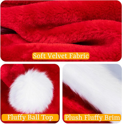 RJVW Christmas Santa Hat for Adults, Thicken Soft Velvet Comfort Classic Santa Claus Hat for New Year Party Headwear Holiday