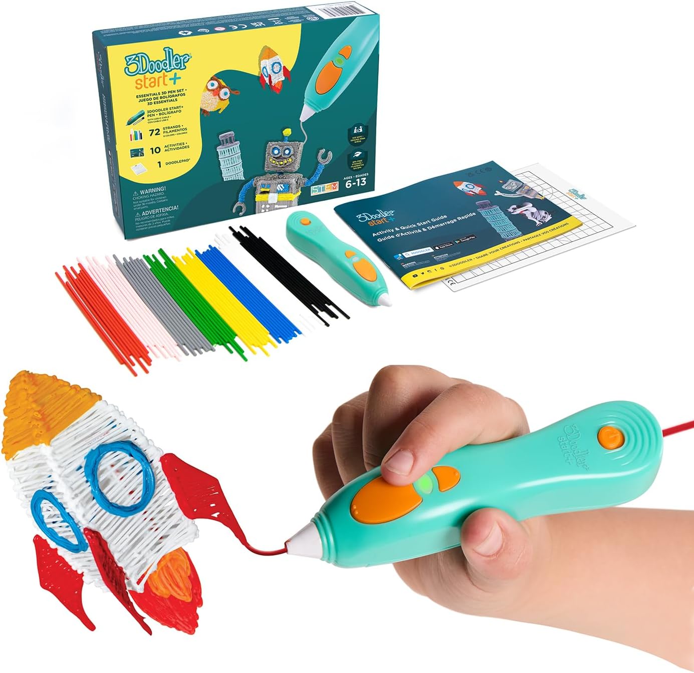 3Doodler Start+ Essentials 3D Pen Set for Kids, Easy to Use, Learn from Home Art Activity Set, Educational STEM Toy for Boys & Girls Ages 6+