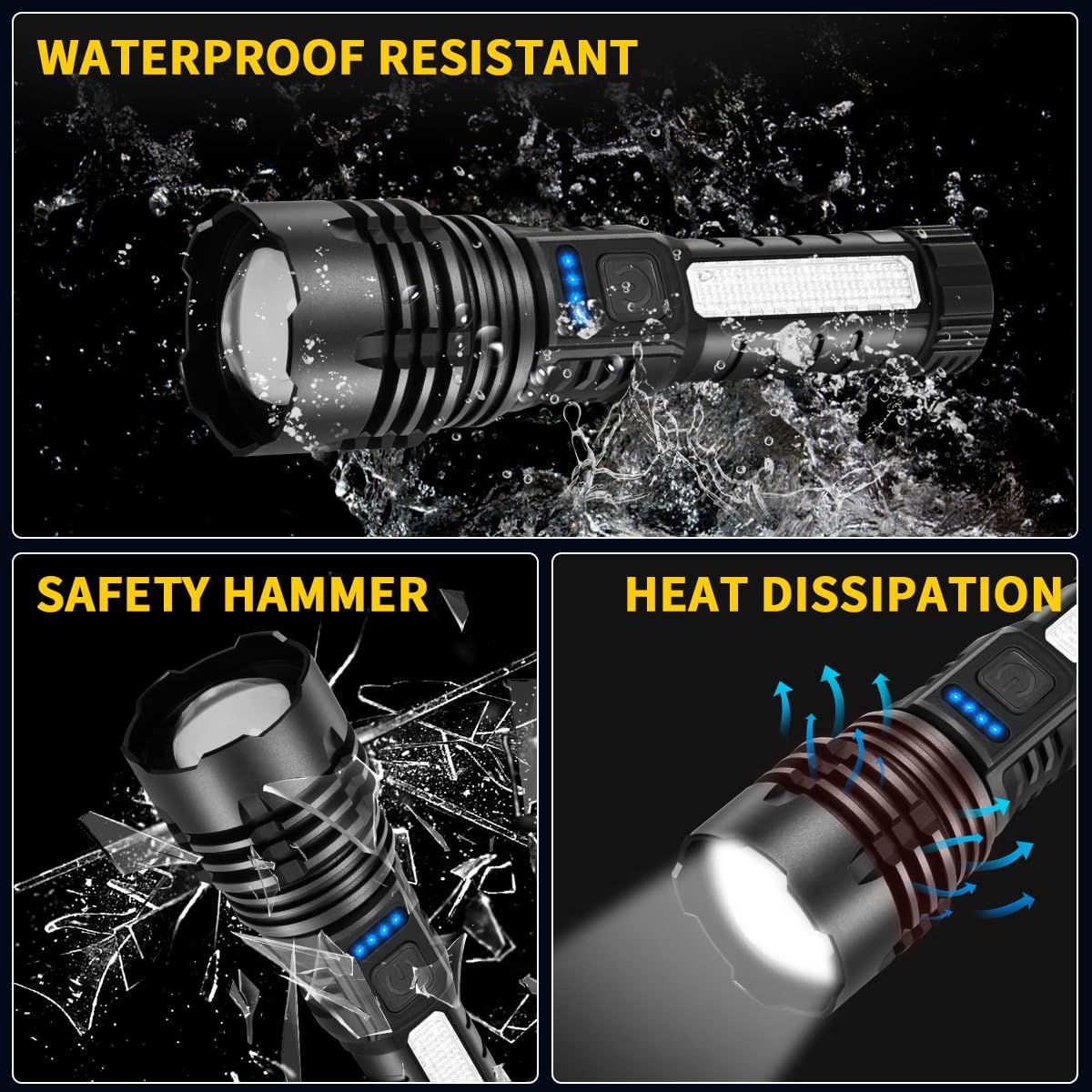 Rechargeable Flashlights High Lumens, 7Mode Flashlights Rechargeable, Super Bright Flashlight, Adjustable Tactical Flash Light, High Powered Flash Light, LED Flashlight for Emergency Home 2Pack