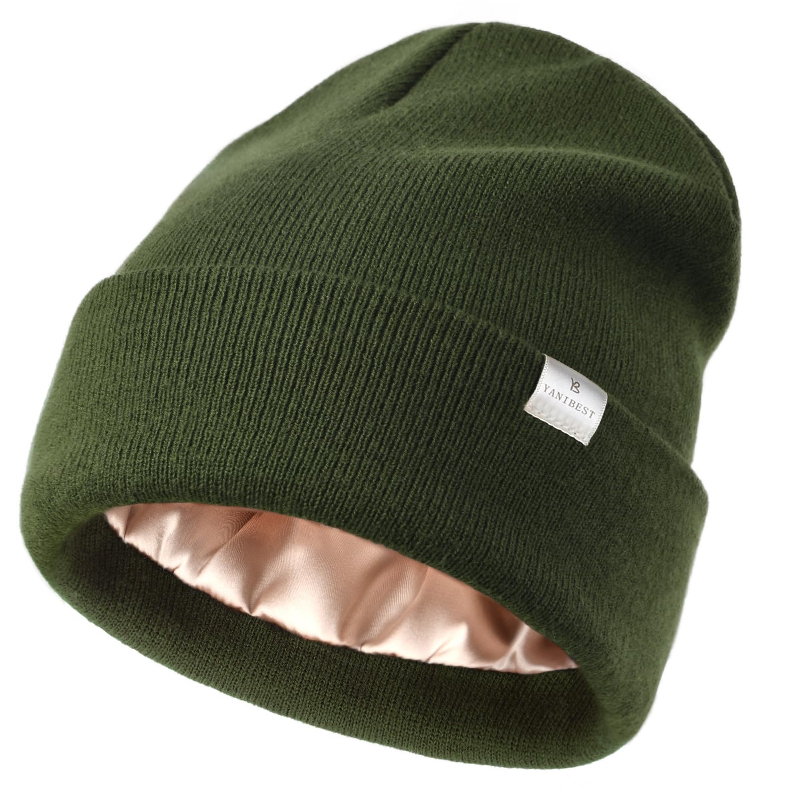 YANIBEST Womens Satin Lined Knit Beanie Hat Acrylic Winter Hats for Women Men Silk Lining Soft Slouchy Warm Cuffed Beanie Hat