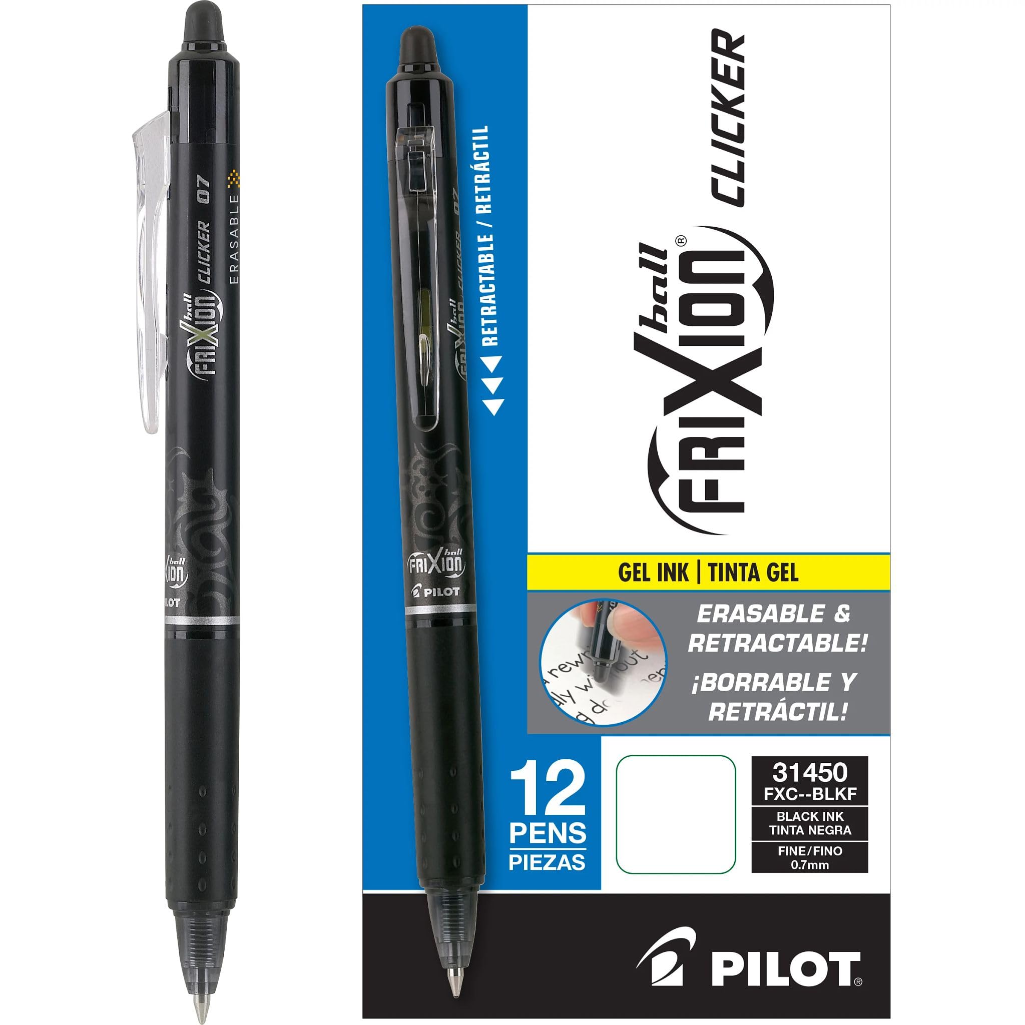 Pilot, FriXion Clicker Erasable Gel Pens, Fine Point. 0.7 mm, Pack of 12, Red