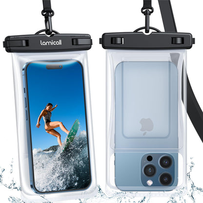 Lamicall Waterproof Phone Pouch Case - [2 Pack][Easy Lock & Heavy Duty] IPX8 Water Proof Cell Phone Dry Bag for Beach, Protector for iPhone 16 15 14 13 12 11 Pro Max Plus XS XR, Galaxy S24 S23, 4-7"