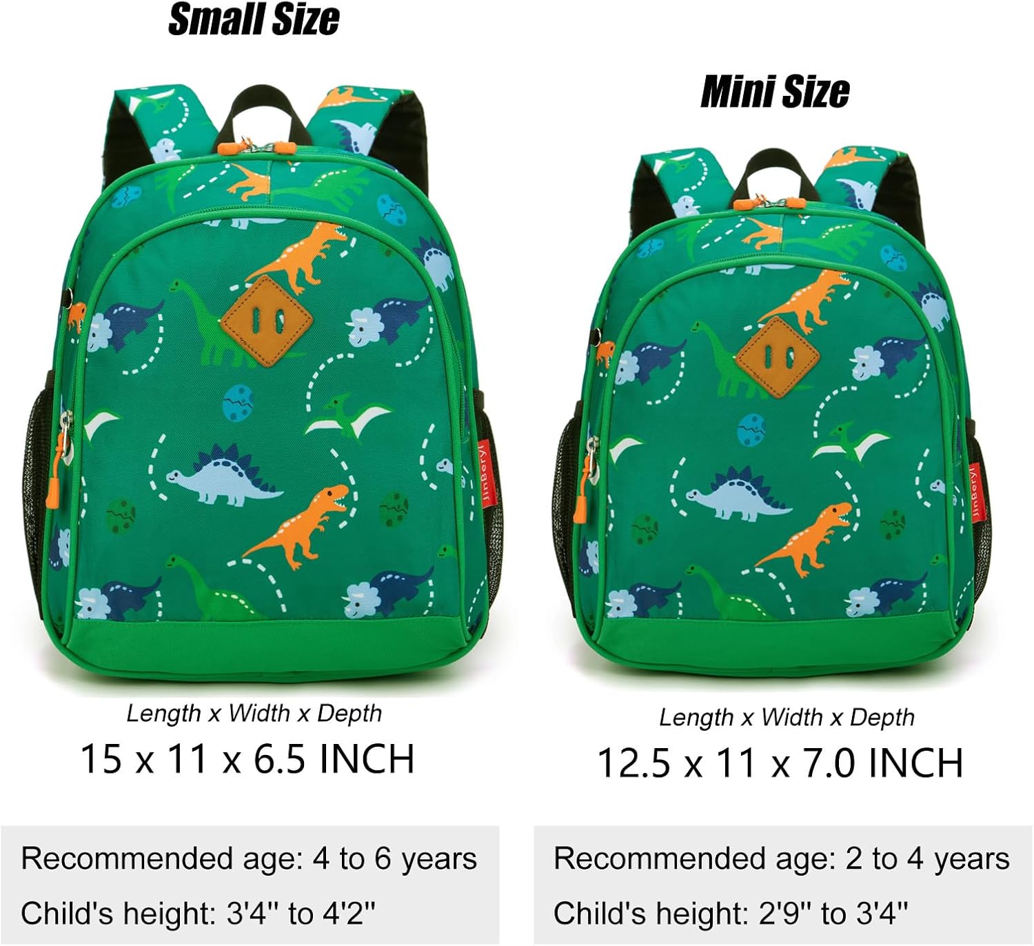 Toddler Backpack Boys, 15 Inch Kids Backpack for Preschool or Kindergarten, Dinosaur Green