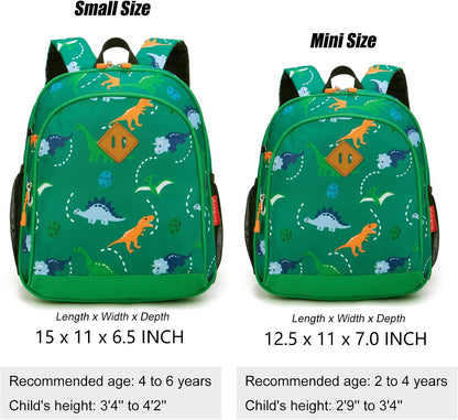 Toddler Backpack Boys, 15 Inch Kids Backpack for Preschool or Kindergarten, Dinosaur Green