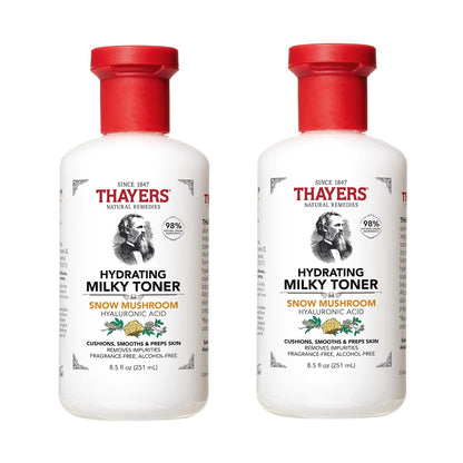 Thayers Milky Hydrating Face Toner with Snow Mushroom, Hyaluronic Acid and Elderflower, Dermatologist Recommended Gentle Alcohol Free Facial Skincare for Dry and Sensitive Skin, Paraben Free, 3 FL oz