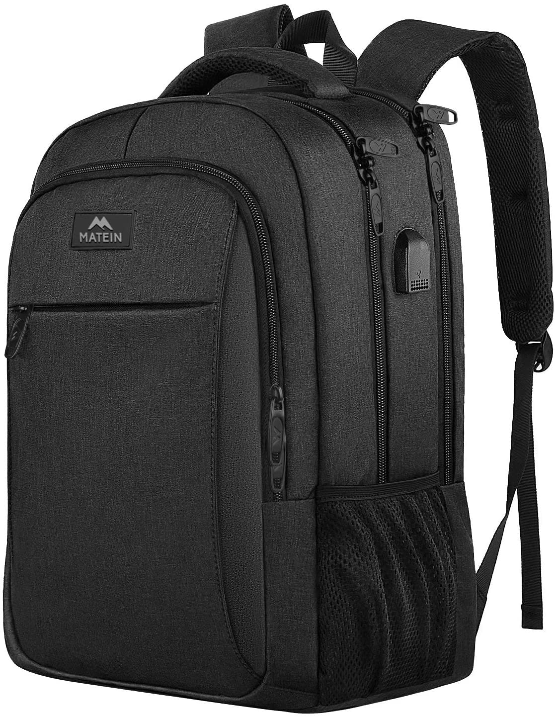 MATEIN Travel Laptop Backpack, Business Anti Theft Slim Sturdy Laptops Backpack with USB Charging Port, Water Resistant College School Computer Bag Gift for Men & Women Fits 15.6 Inch Notebook, Grey