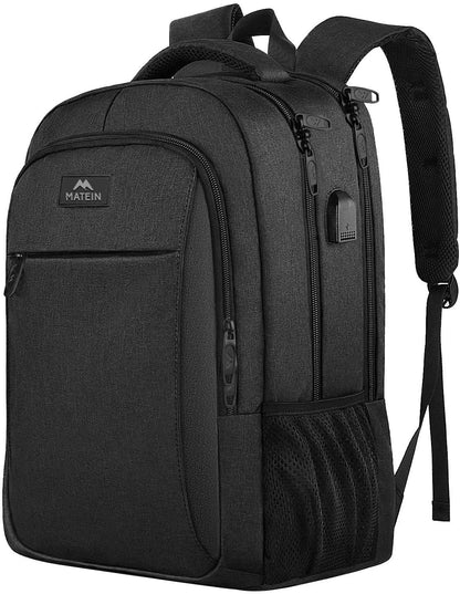 MATEIN Travel Laptop Backpack, Business Anti Theft Slim Sturdy Laptops Backpack with USB Charging Port, Water Resistant College School Computer Bag Gift for Men & Women Fits 15.6 Inch Notebook, Grey