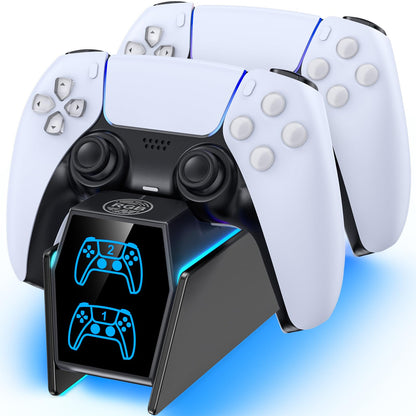 PS 5 Controller Charger Station Compatible with PlayStation 5 Faceplates Edge & Dual Controller, 9 Lightings PS 5 Accessories Charging Station, PS 5 Dock Stand with LED Indicator & On-Off Switch