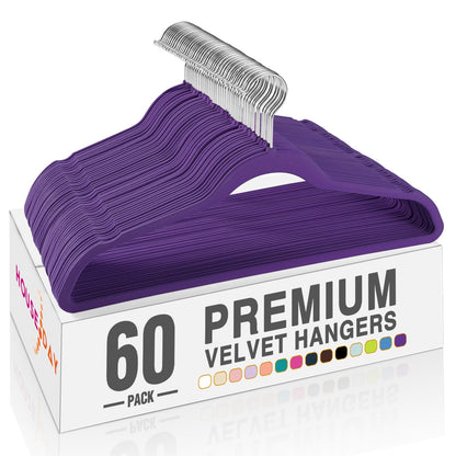 HOUSE DAY Black Velvet Hangers 60 Pack, Non Slip Clothes Felt Hanger Heavy Duty for Coat, Premium Slim Space Saving Suit Hangers for Closet Organizer, 360° Rotating Silver Hook