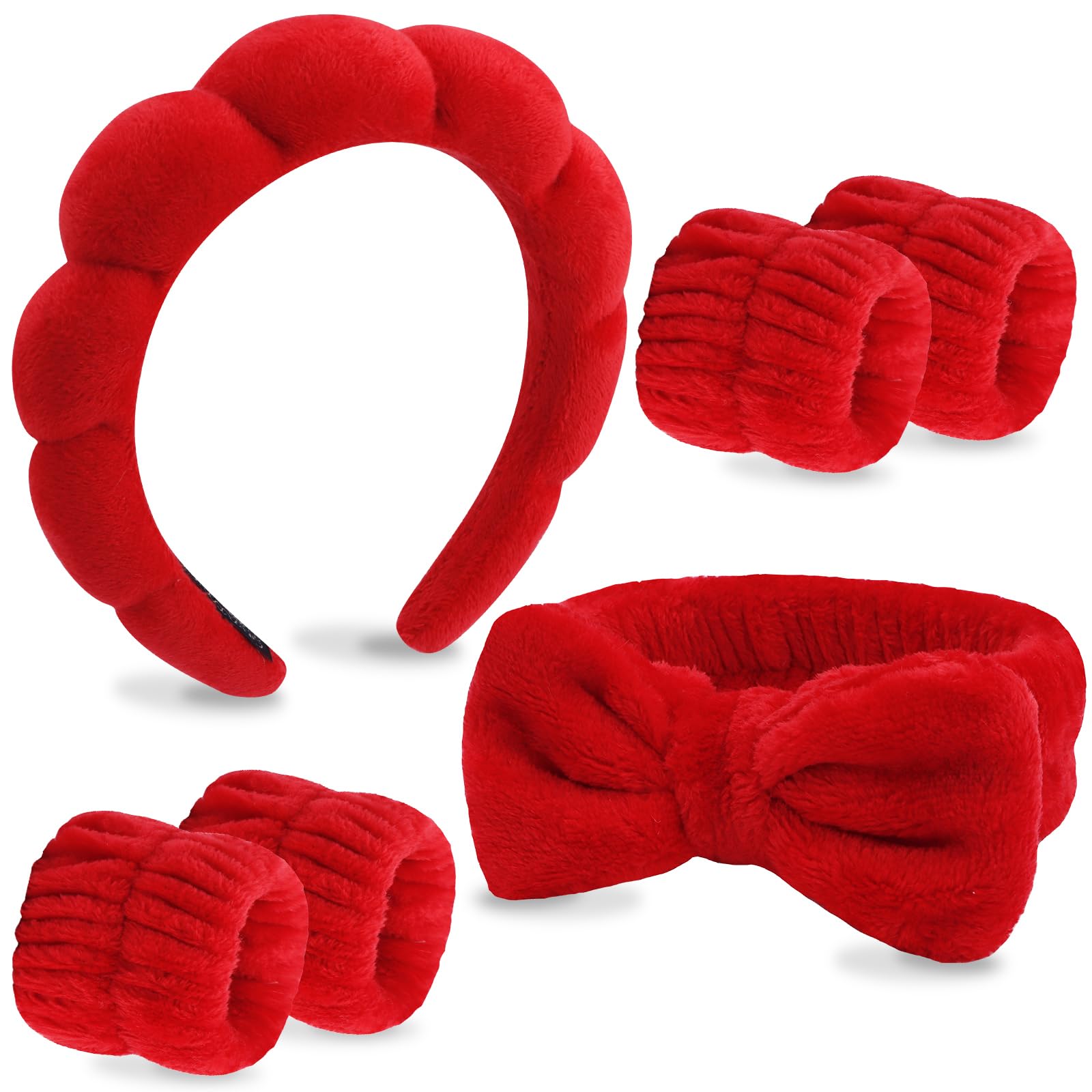 VELSCRUN 6 Pack Spa Headband, Makeup Headband, Face Wash Headbands, Skincare Headbands, Black Sponge Hair Band Bow Tie Spa Head Band for Washing Face Wristband Set Hair Accessories for Women Gifts