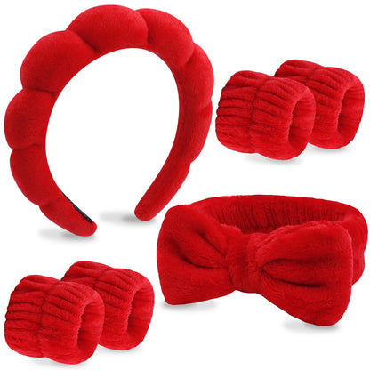 VELSCRUN 6 Pack Spa Headband, Makeup Headband, Face Wash Headbands, Skincare Headbands, Black Sponge Hair Band Bow Tie Spa Head Band for Washing Face Wristband Set Hair Accessories for Women Gifts