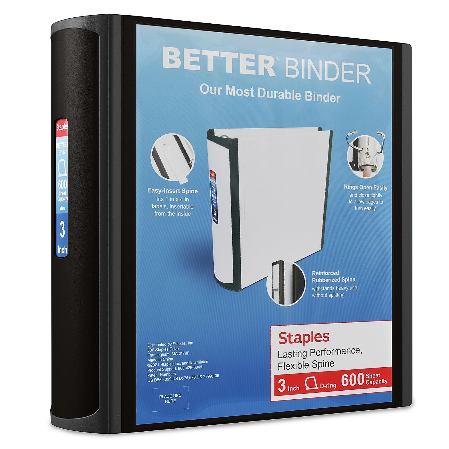 STAPLES 3 Inch BetterView Binder with D-Rings (Teal)